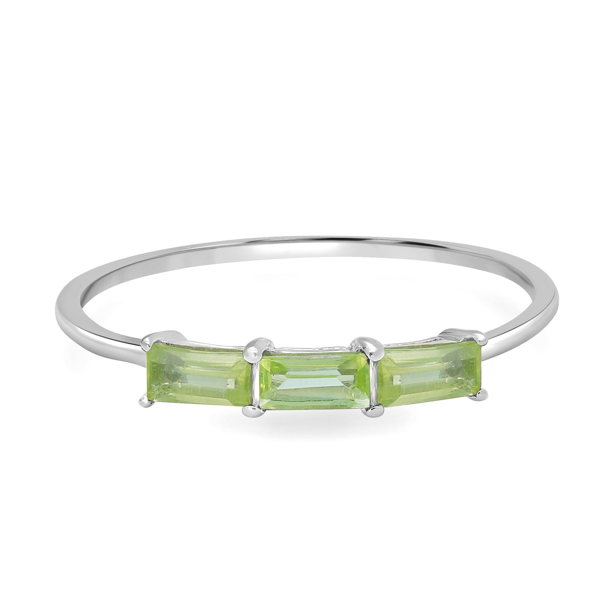 Heidi 14kt White Gold Peridot Gemstone Stackable 3-Stone Baguette Ring