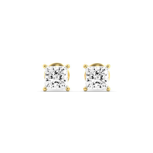 14K Gold 1.0 CTTW Lab Grown Diamond Princess Cut Stud Earrings
