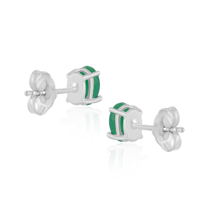 14K White Gold Oval Emerald Stud Earrings