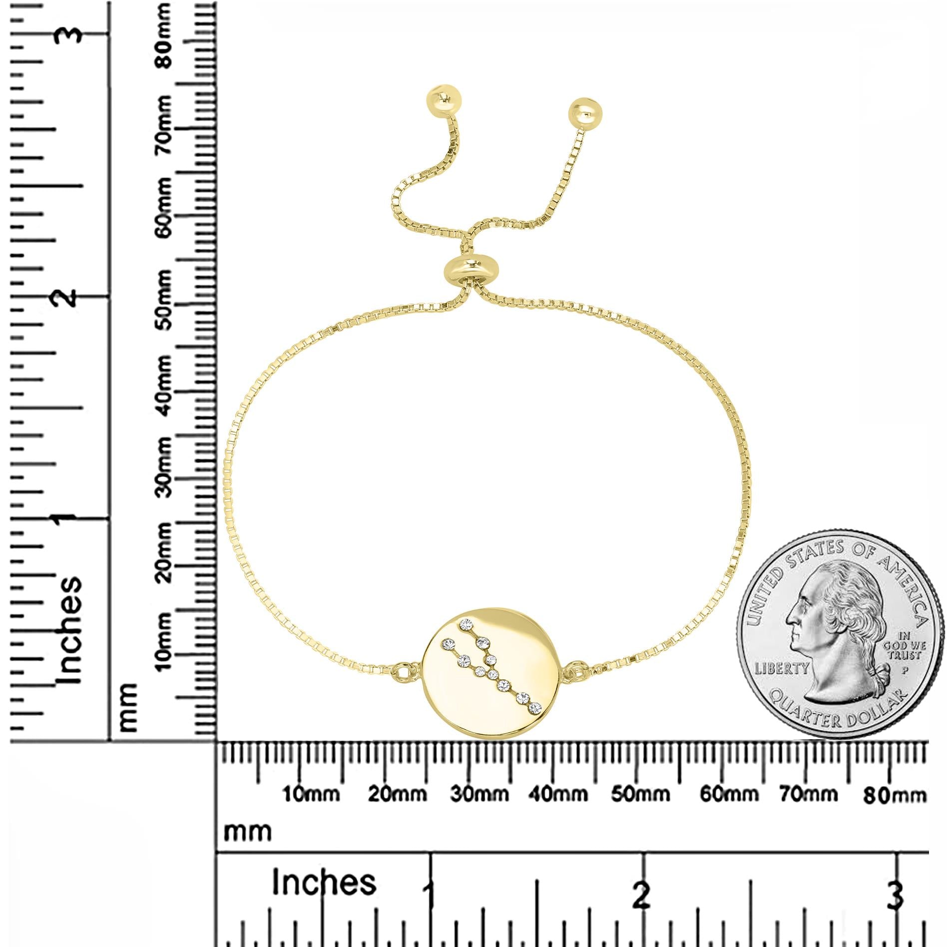 14k Gold Over Brass Taurus Zodiac Crystal Bracelet with Adjustable Chain 5 to 9 Inches