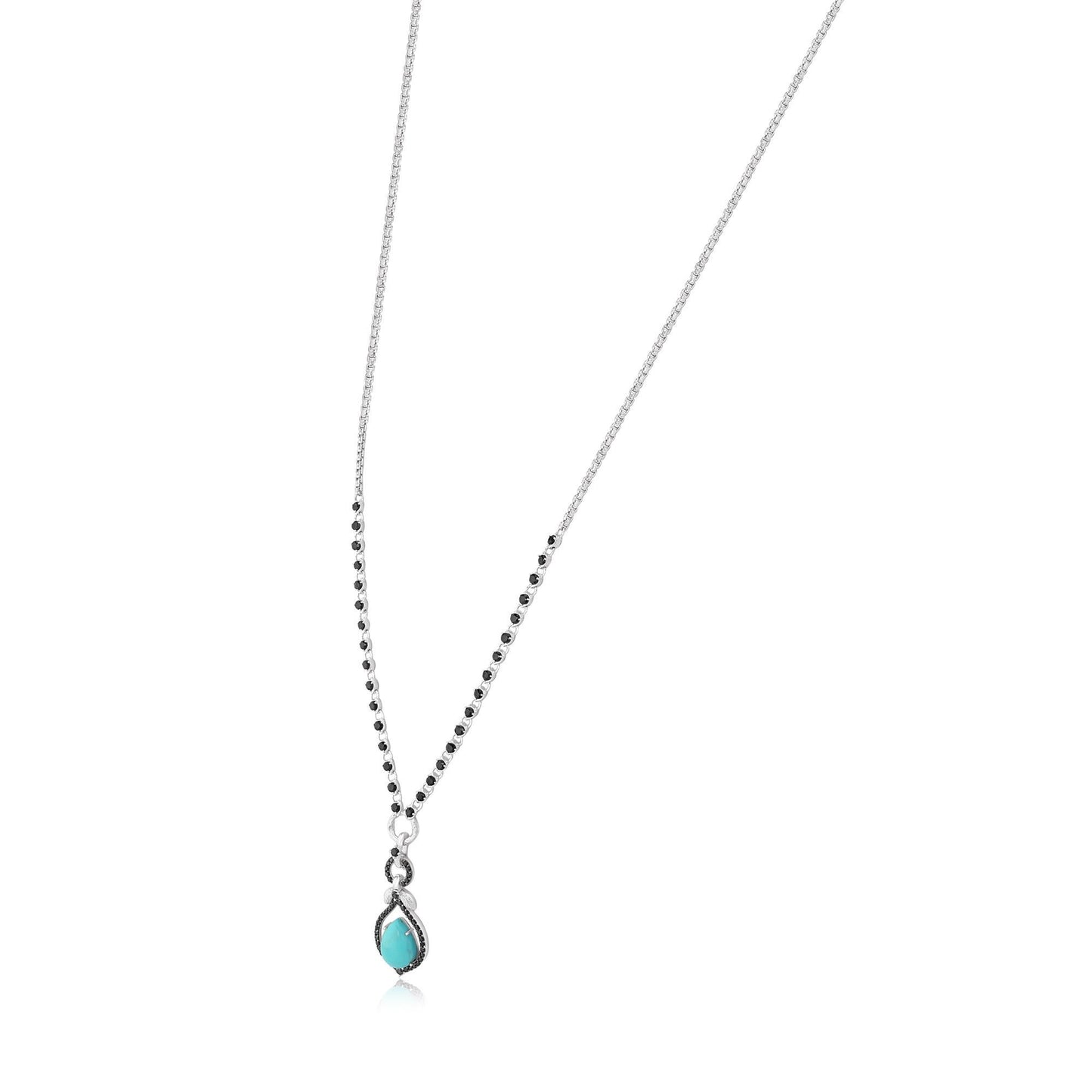 Gemistry Women Sterling Silver Kingman Turquoise and Black Spinel Drop Necklace, 28 inch | Birthstone Jewelry Gift for Her Birthday | Wedding | Anniversary