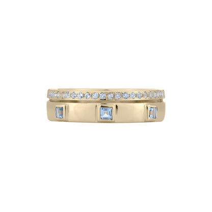 Lyla 14k Gold Pave and Blue Topaz Double Band Stackable Ring