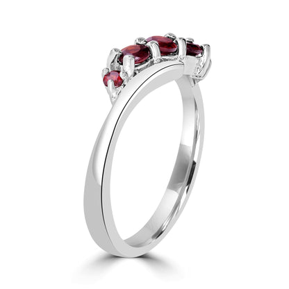 Angela Sterling Silver 5-Stone Garnet Wave Ring, Sizes 7 to 9