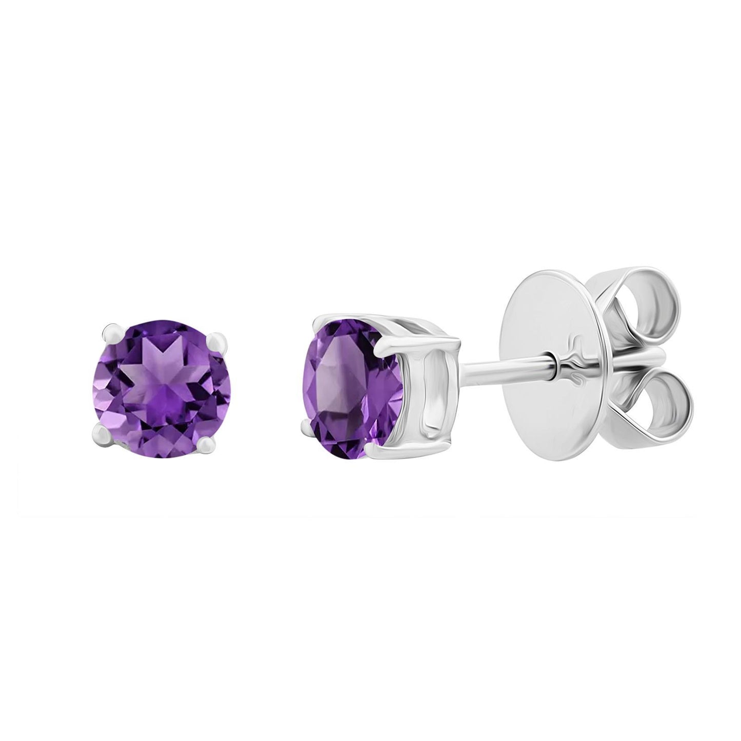 Gemistry Genuine 925 Sterling Silver 5mm Round Genuine Gemstone Birthstone Hypoallergenic and Solitaire Post & Clutch Stud Earrings For Women (Amethyst)