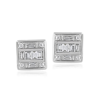 Gemistry Womens or Girls 14K White Gold & Diamond Square Stud Earrings April Birthstone Month, Jewelry Gift For Her (GH Color, SI1 Clarity)