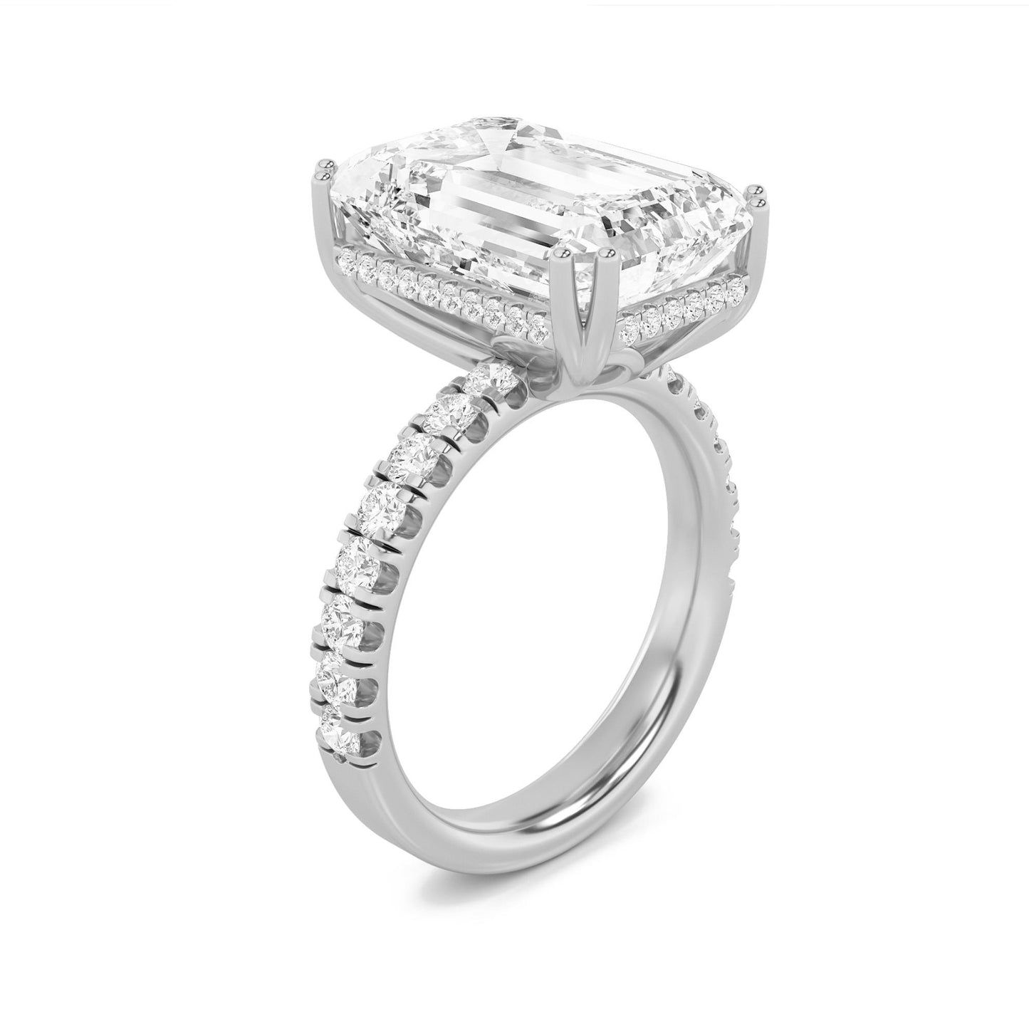 14K White Gold Lab Grown Diamond 10.2 CTTW Emerald Cut Ring