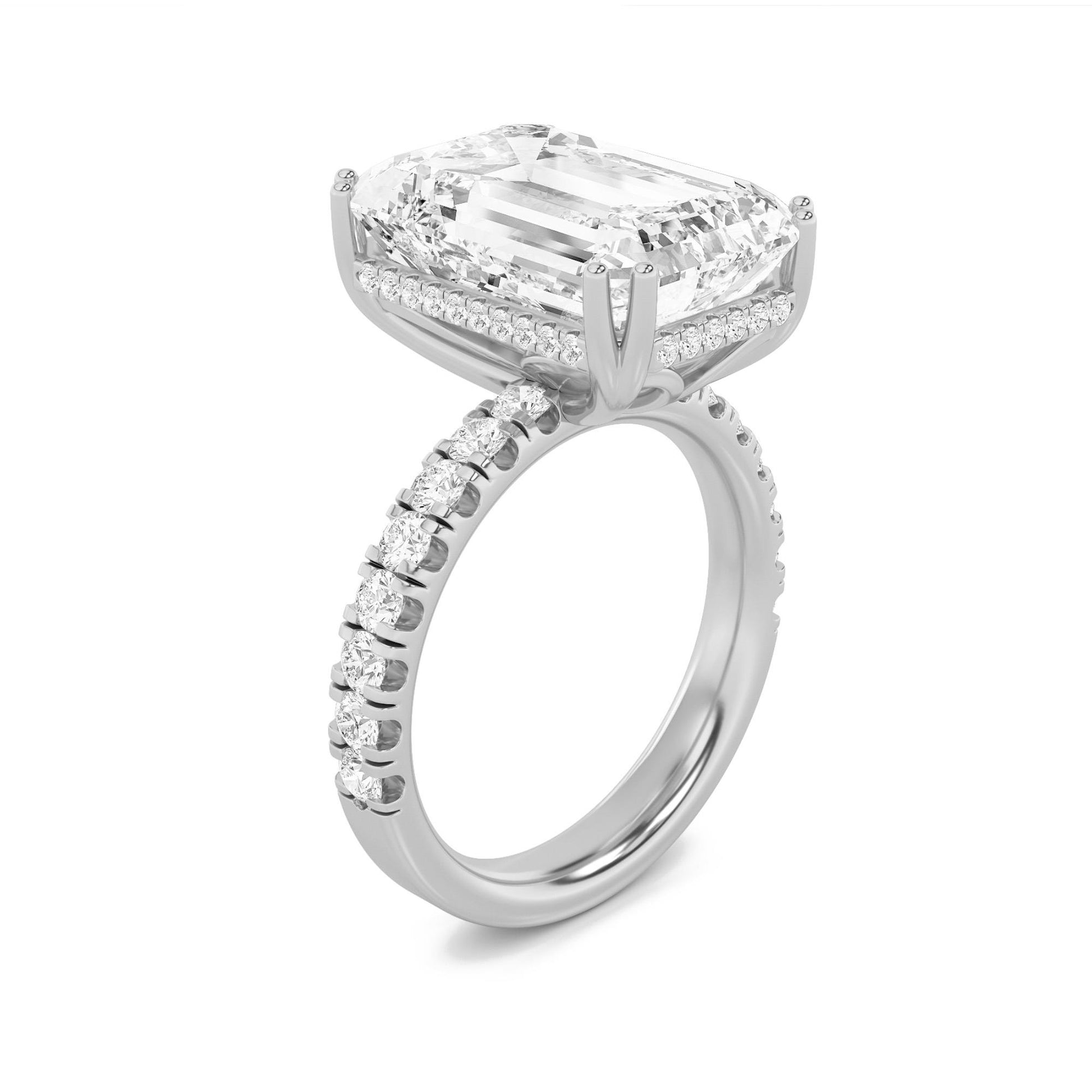 14K White Gold Lab Grown Diamond 10.2 CTTW Emerald Cut Ring