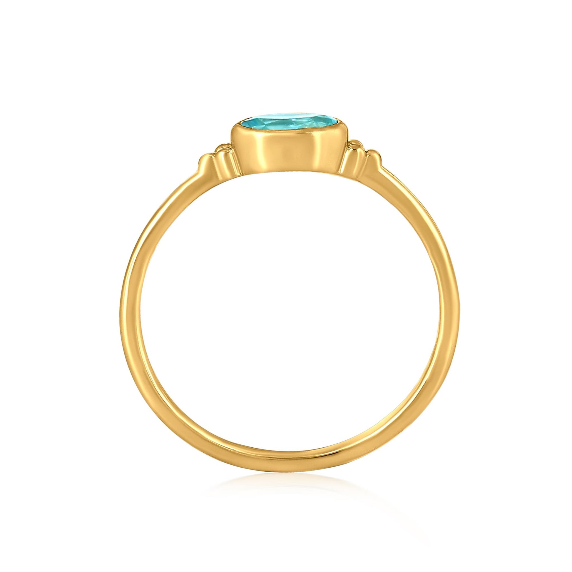 East-West 14k Gold over Sterling Silver Swiss Blue Topaz Gemstone Stackable Solitaire Bezel Ring