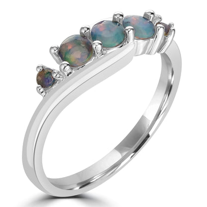 Angela Sterling Silver Ethiopian Opal 5-Stone Wave Ring, Sizes 6 to 8