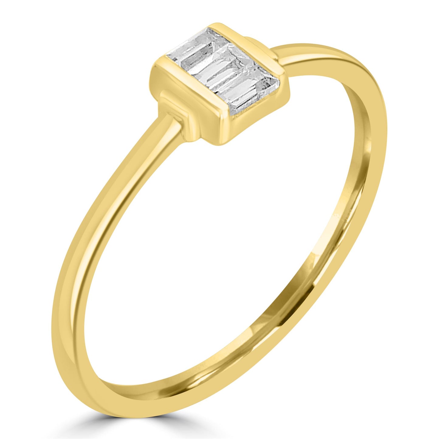 Ava 14K Gold Over Sterling Silver White Topaz Stackable 3-Stone Baguette Ring, Size 6 to 8