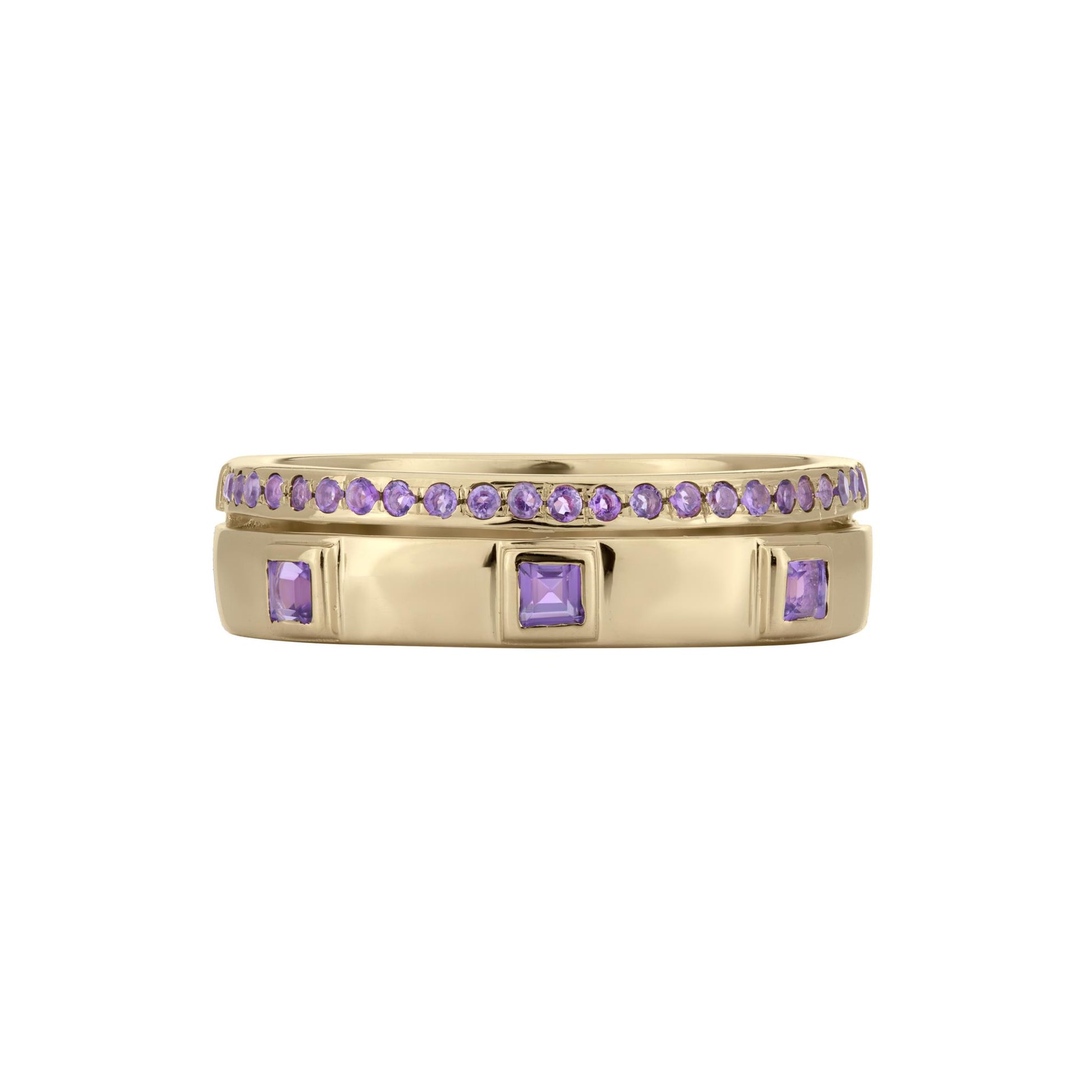 Lyla 14k Gold Pave and Bezel Amethyst Double Band Stackable Ring