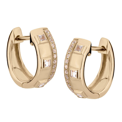 14K Gold .37 Carat White Topaz Huggie Hoop Earrings