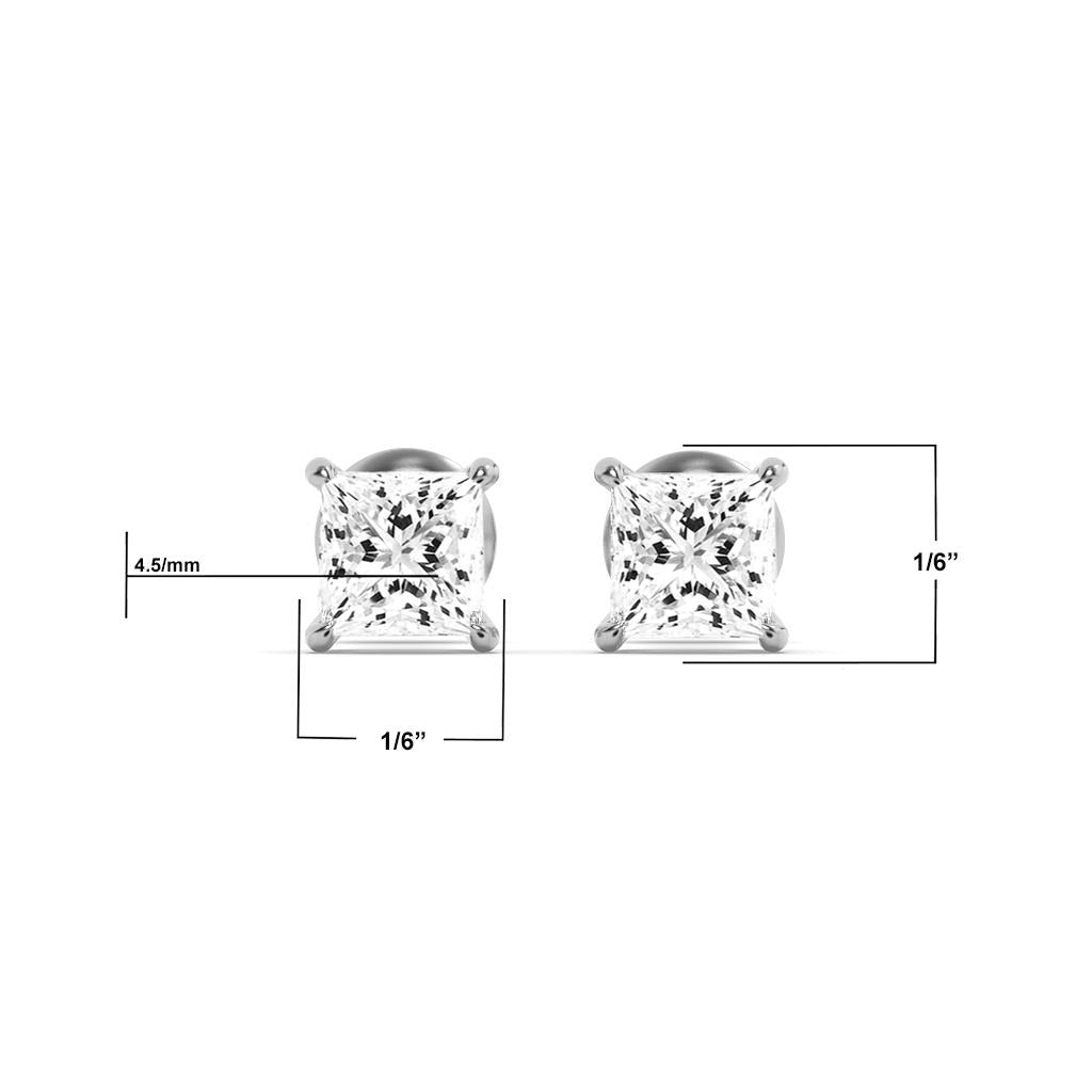 14K White Gold 1.0 CTTW Lab Grown Diamond Princess Cut Stud Earrings