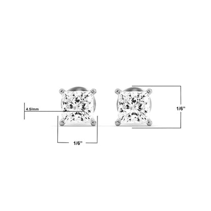14K White Gold 1.0 CTTW Lab Grown Diamond Princess Cut Stud Earrings