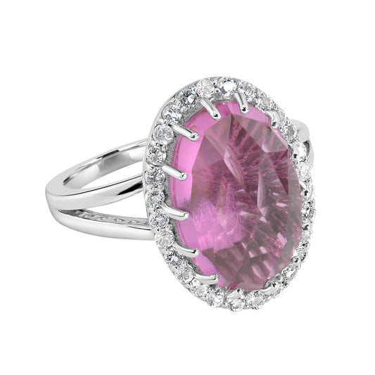 Sterling Silver Oval Kunzite and White Topaz Solitaire Ring, Size 5.5