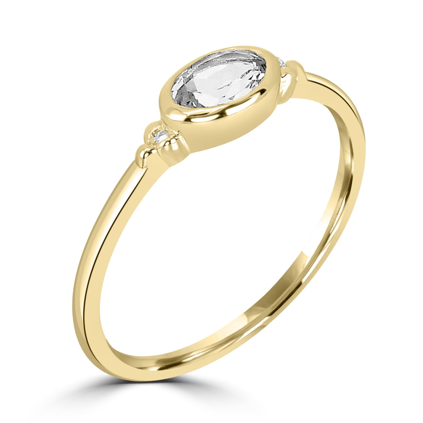 East-West 14K Gold Over Sterling Silver White Topaz Stackable Solitaire Bezel Ring, Sizes 6 to 8