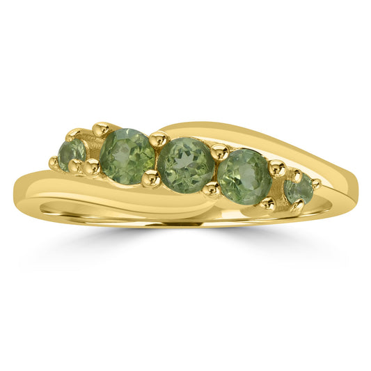 Angela 14K Gold Over Sterling Silver Peridot 5-Stone Wave Ring, Sizes 6 to 8