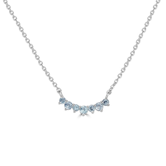 Gemistry Grace Round Blue Topaz Curved Bar Necklace with 18 Inch Cable Chain