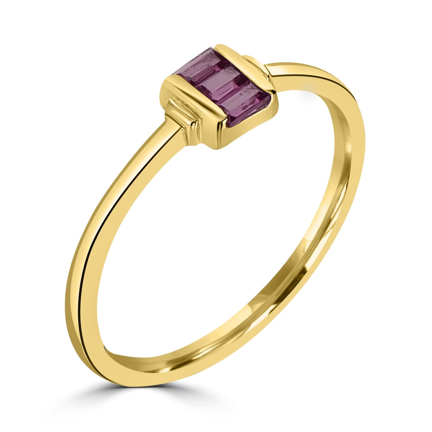 Ava 14k Gold over Sterling Silver Rhodolite Gemstone Stackable 3-Stone Baguette Ring