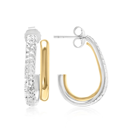 Judy Crowell Jewelry Gold Over Sterling Silver and Rhodium Diamond Cut Rectangle J Hoop Earrings