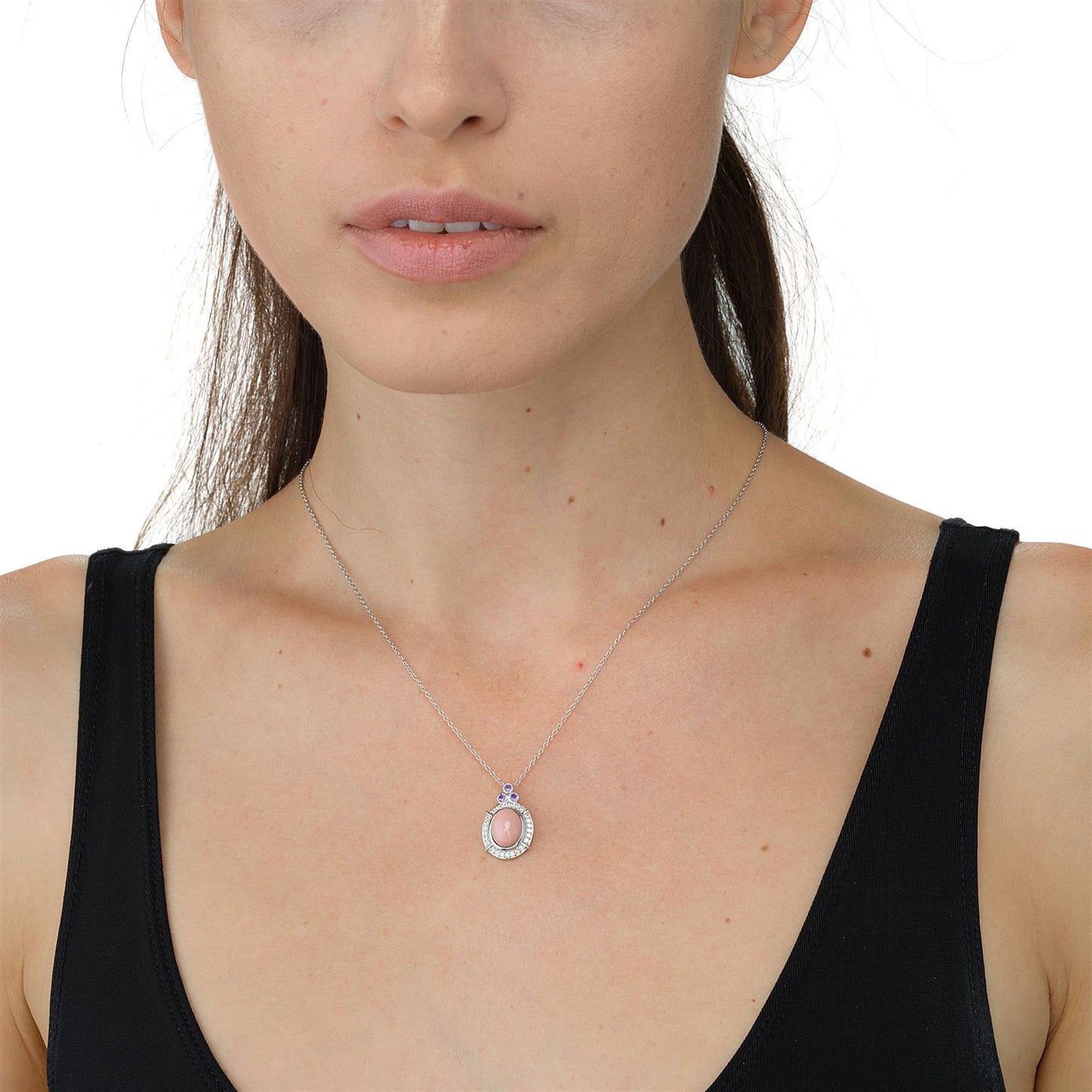 Gemistry "GG Collection Oval Cabochon Pink Opal Pendant Necklace in Sterling Silver