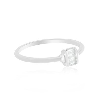 Ava Sterling Silver White Topaz Stackable 3-Stone Baguette Ring, Sizes 6 to 8