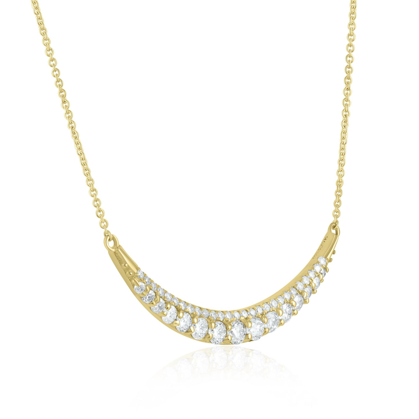 Gemistry 14K Yellow Gold 0.71 Ct Round Diamond Curved Bar Pendant Necklace(GH Color, I1 Clarity)