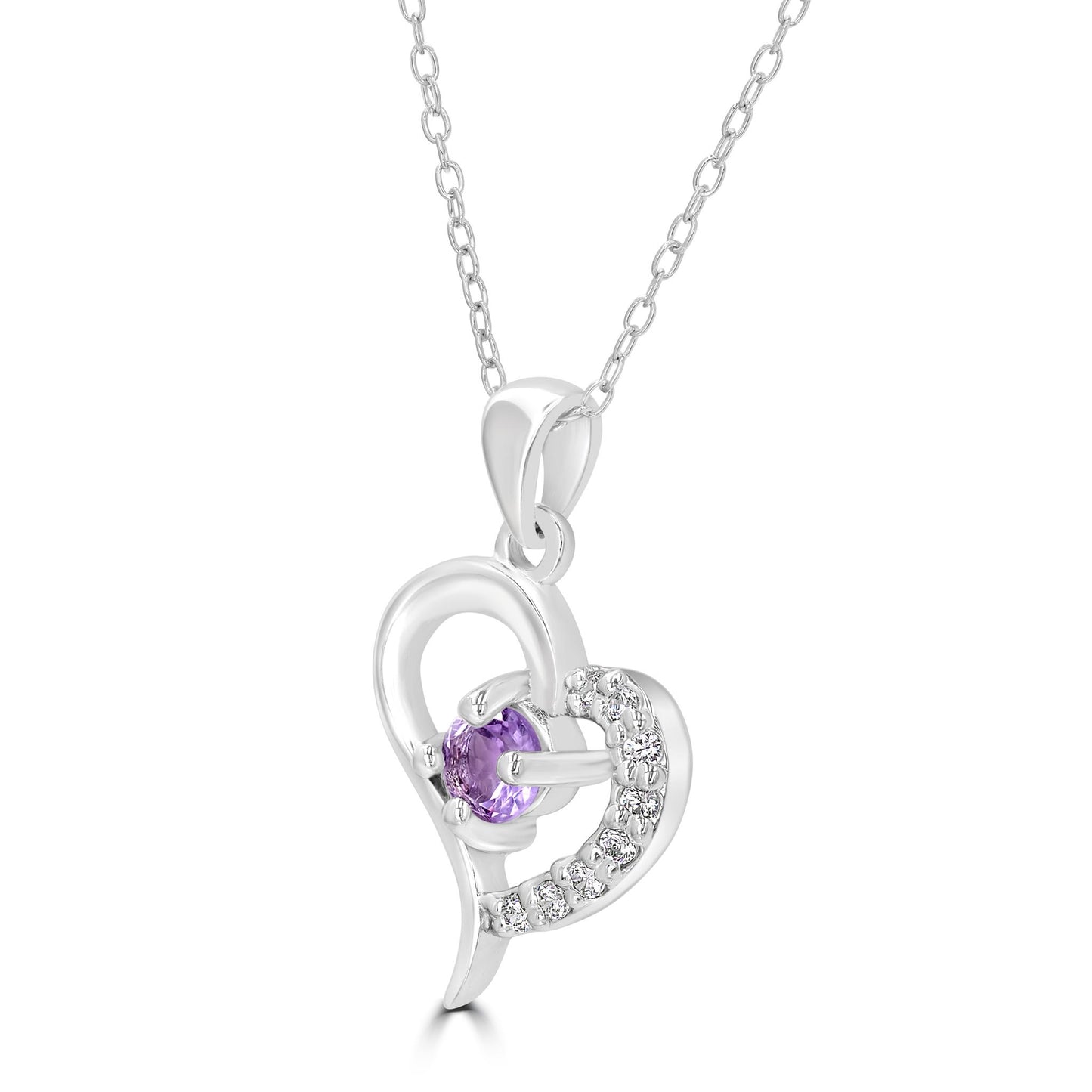 Gemistry Genuine Stone Amethyst Sterling Silver 18 Inch Cable Pendant Necklace-3