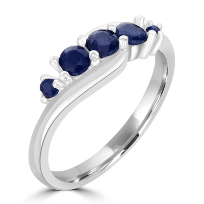 Angela Sterling Silver Blue Sapphire 5-Stone Wave Ring, Sizes 6 to 8