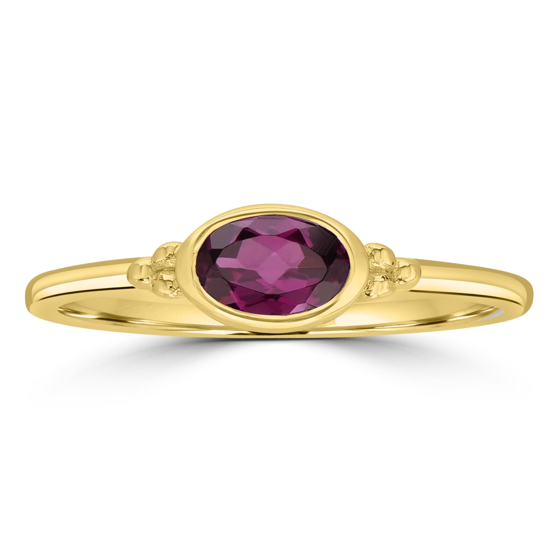 East-West 14k Gold over Sterling Silver Rhodolite Gemstone Stackable Solitaire Bezel Ring