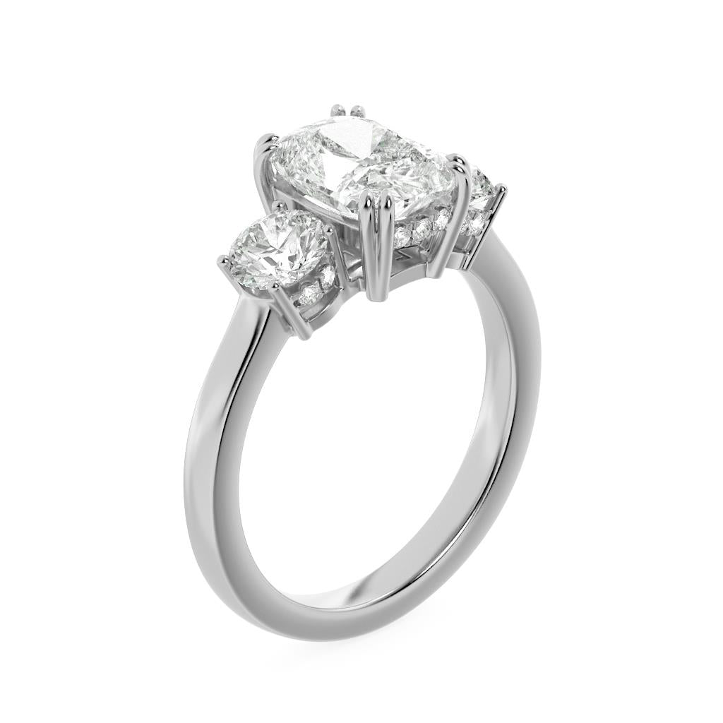 14K White Gold Lab Grown Diamond 3.0 CTTW Cushion and Round Cut Ring