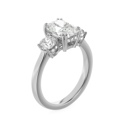 14K White Gold Lab Grown Diamond 3.0 CTTW Cushion and Round Cut Ring