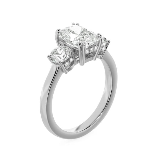14K White Gold Lab Grown Diamond 3.0 CTTW Cushion and Round Cut Ring