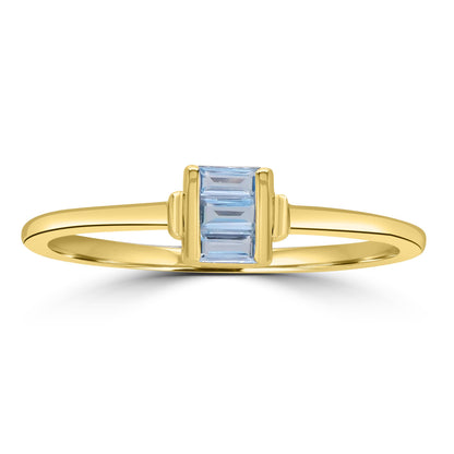 Ava 14k Gold over Sterling Silver Swiss Blue Topaz Gemstone Stackable 3-Stone Baguette Ring