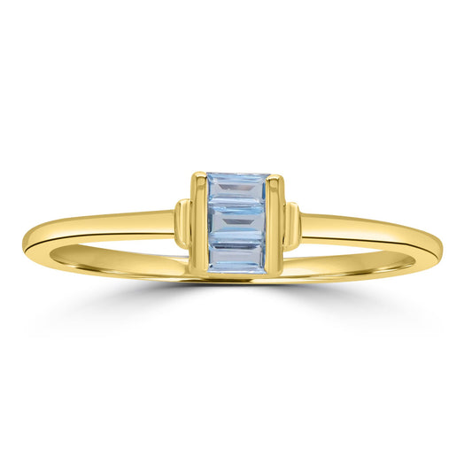 Ava 14k Gold over Sterling Silver Swiss Blue Topaz Gemstone Stackable 3-Stone Baguette Ring