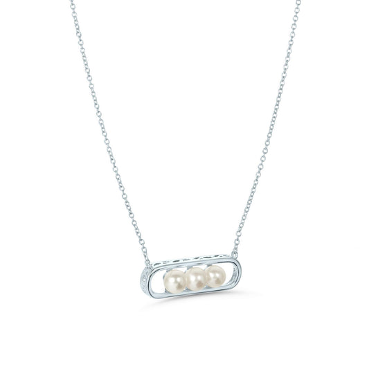 Sterling Silver White Cultured Freshwater Pearl Bar Necklace