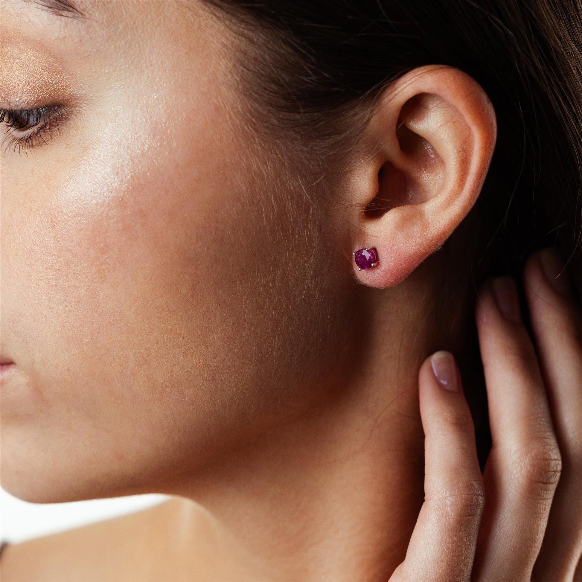 14K White Gold Round Ruby Stud Earrings