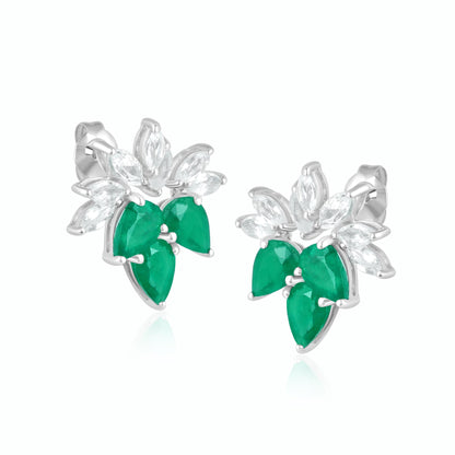 14K White Gold Emerald and White Topaz Stud Earrings