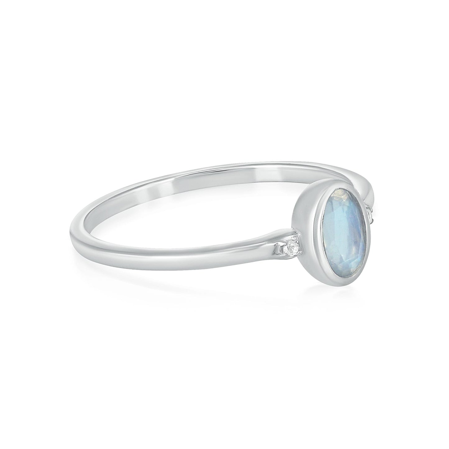 Kate Sterling Silver Moonstone and White Topaz Stackable Oval Ring, Sizes 6 to 8