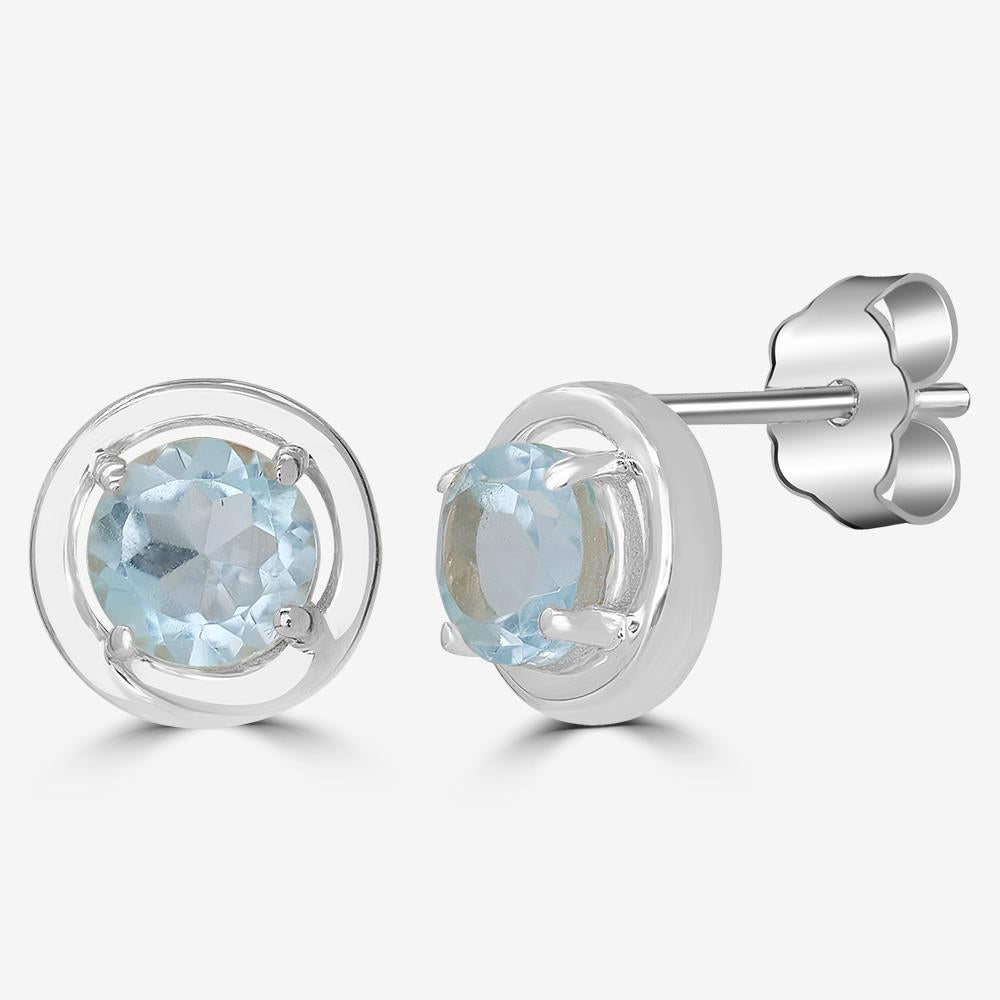 Gemistry 925 Sterling Silver Round Genuine Blue Topaz Stud Earrings