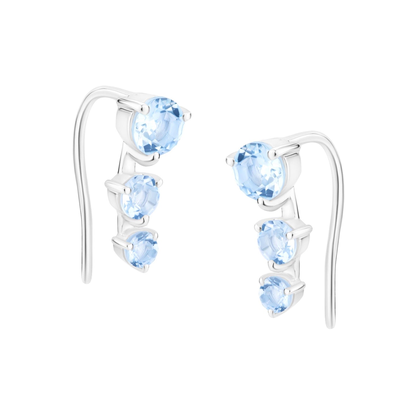 Gemistry Stacked Womens or Girls 14K White Gold Graduated Sized Genuine Blue Topaz Stone Stud Earrings Birthstone Jewelry Gift For Her. Birthday | Wedding | Anniversary