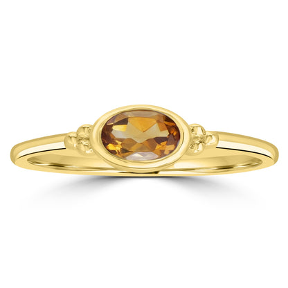 East-West 14k Gold over Sterling Silver Citrine Gemstone Stackable Solitaire Bezel Ring