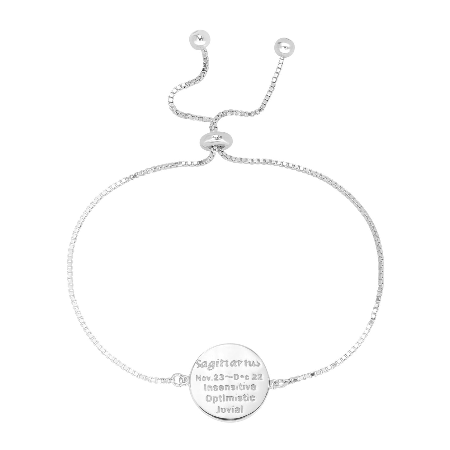 Sterling Silver Sagittarius Zodiac Crystal Bracelet with Adjustable Chain, 5 to 9 Inches