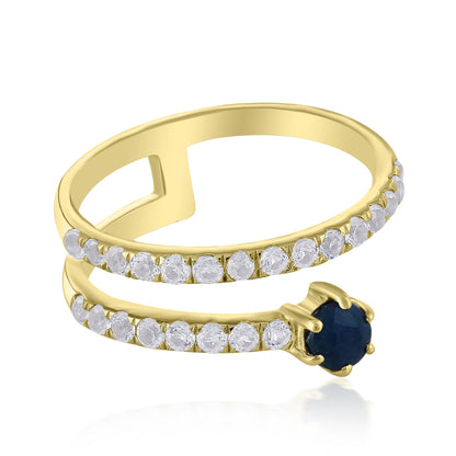 Haley 14k Gold Blue Sapphire Gemstone Bypass Stackable Ring