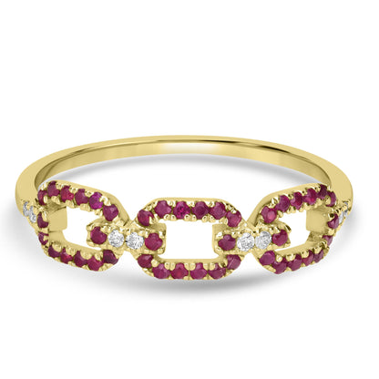 Alice 14k Gold Ruby Gemstone Link Stackable Ring