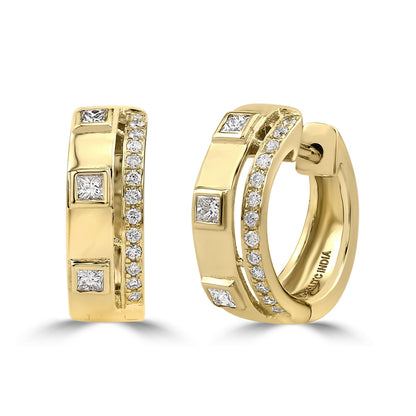 Gemistry Womens or Girls 14K Yellow Gold, Round White Diamond Hoop Earrings April Birthstone Month, Gift For Her (GH Color, SI1 Clarity)