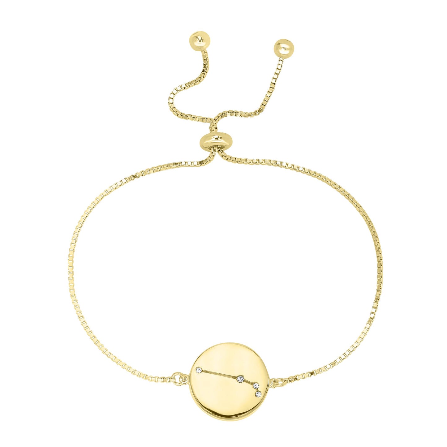 14k Gold Over Brass Aries Zodiac Crystal Bracelet with Adjustable Chain 5 to 9 Inches