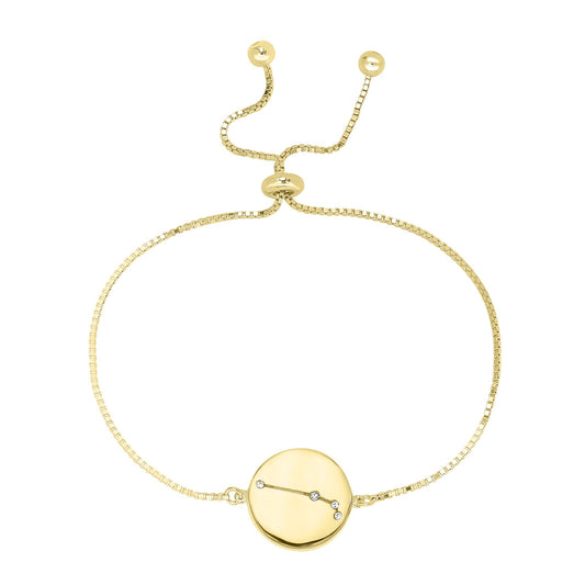 14k Gold Over Brass Aries Zodiac Crystal Bracelet with Adjustable Chain 5 to 9 Inches