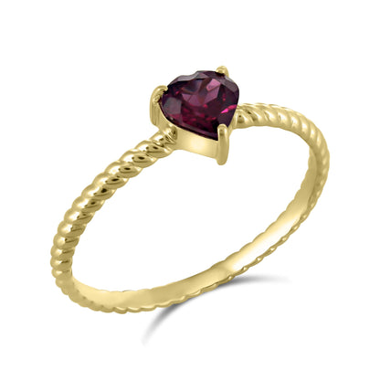 Amora 14k Gold Heart Solitaire Rhodolite Gemstone Stackable Ring