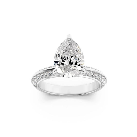 14K White Gold Lab Grown Diamond 2.0 CTTW Pear Cut Center Stone Ring